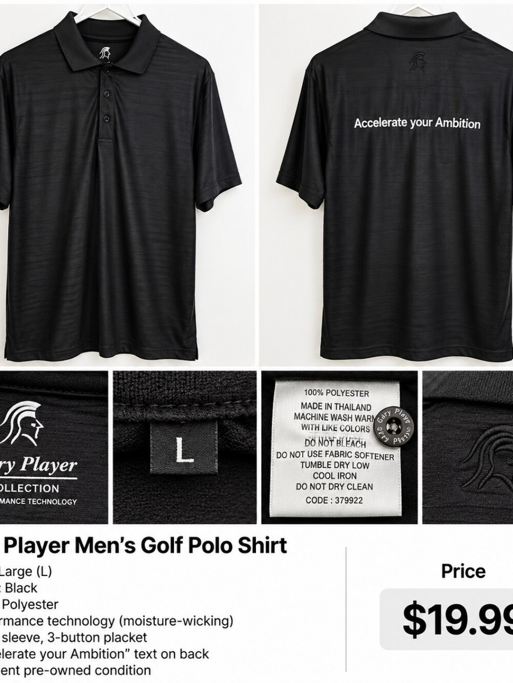Men's Black Victory Player Polo Shirt with Back Text